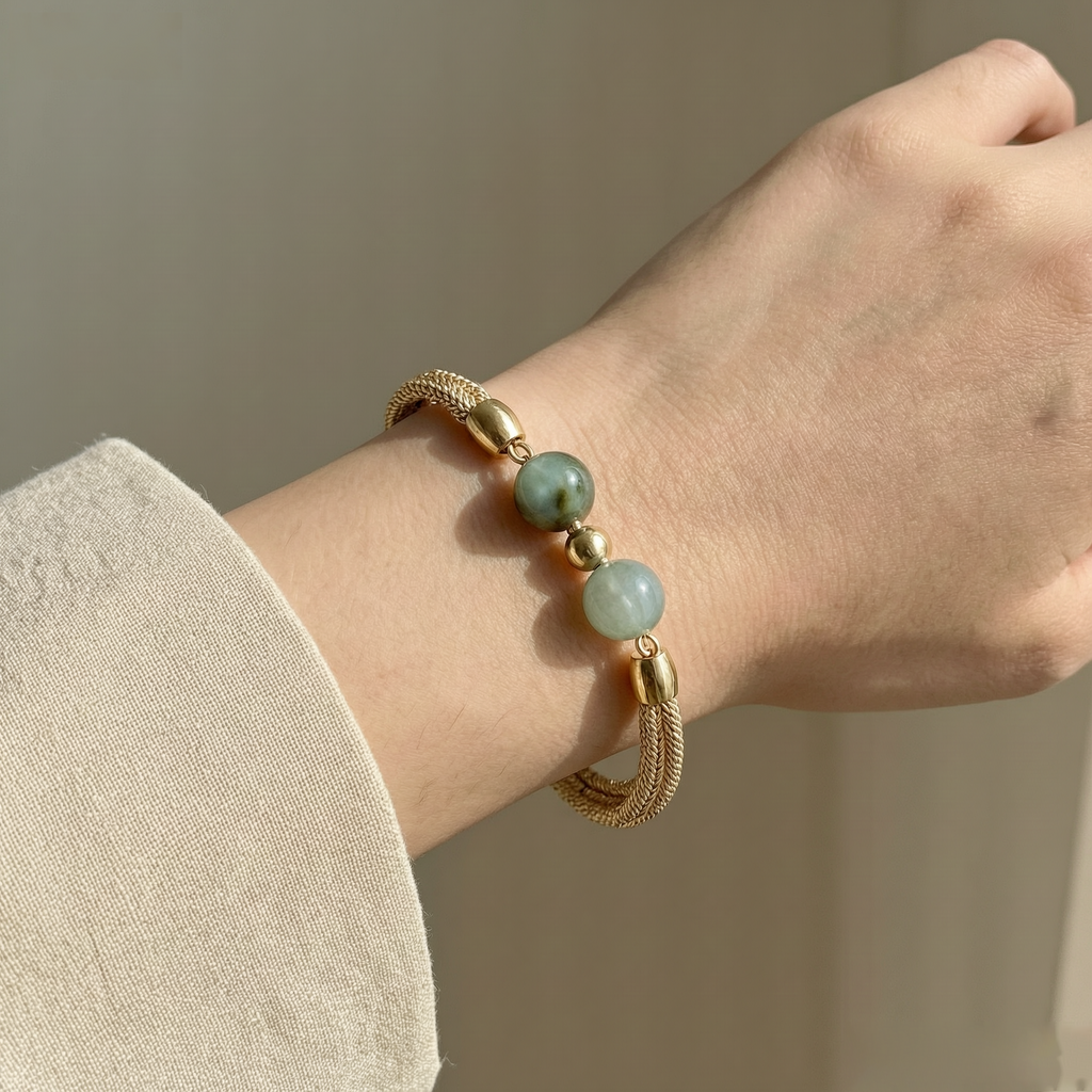 Elegant Green Bead Gold Bracelet