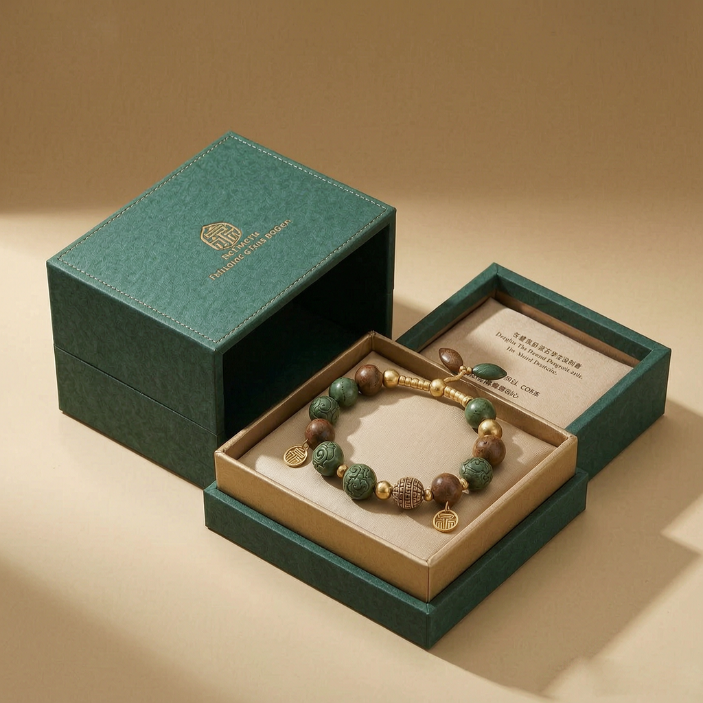 Vintage Green Carved Bead Bracelet