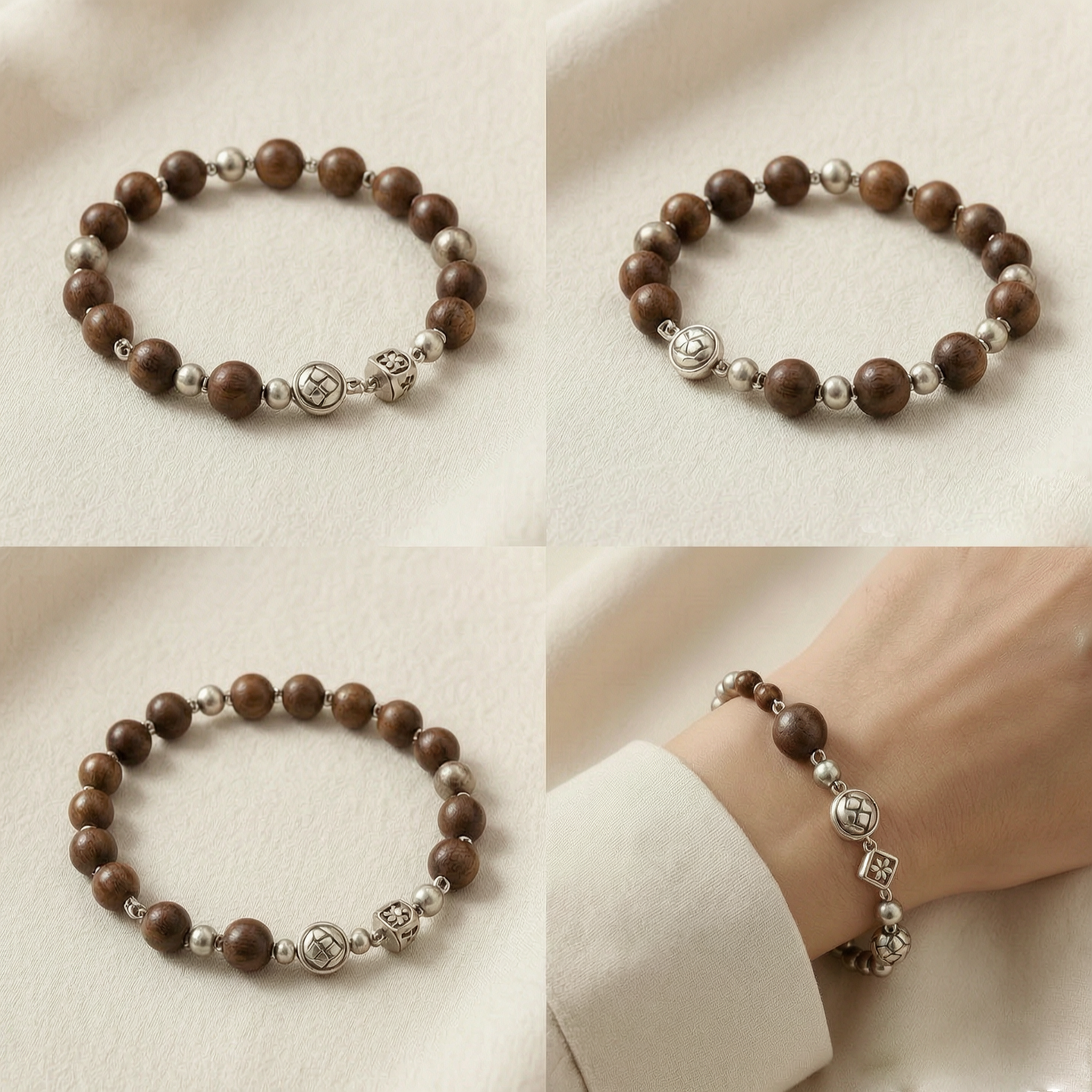 Vintage Wooden Bead Charm Bracelet